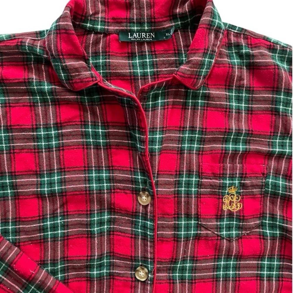 Lauren Ralph Lauren Womens Button Down Shirt XL Red Flannel Plaid Cotton Pajama - Picture 4 of 7